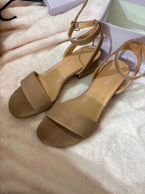 TOP Moda Tan Ankle-Strap Low Block Heel Sandals